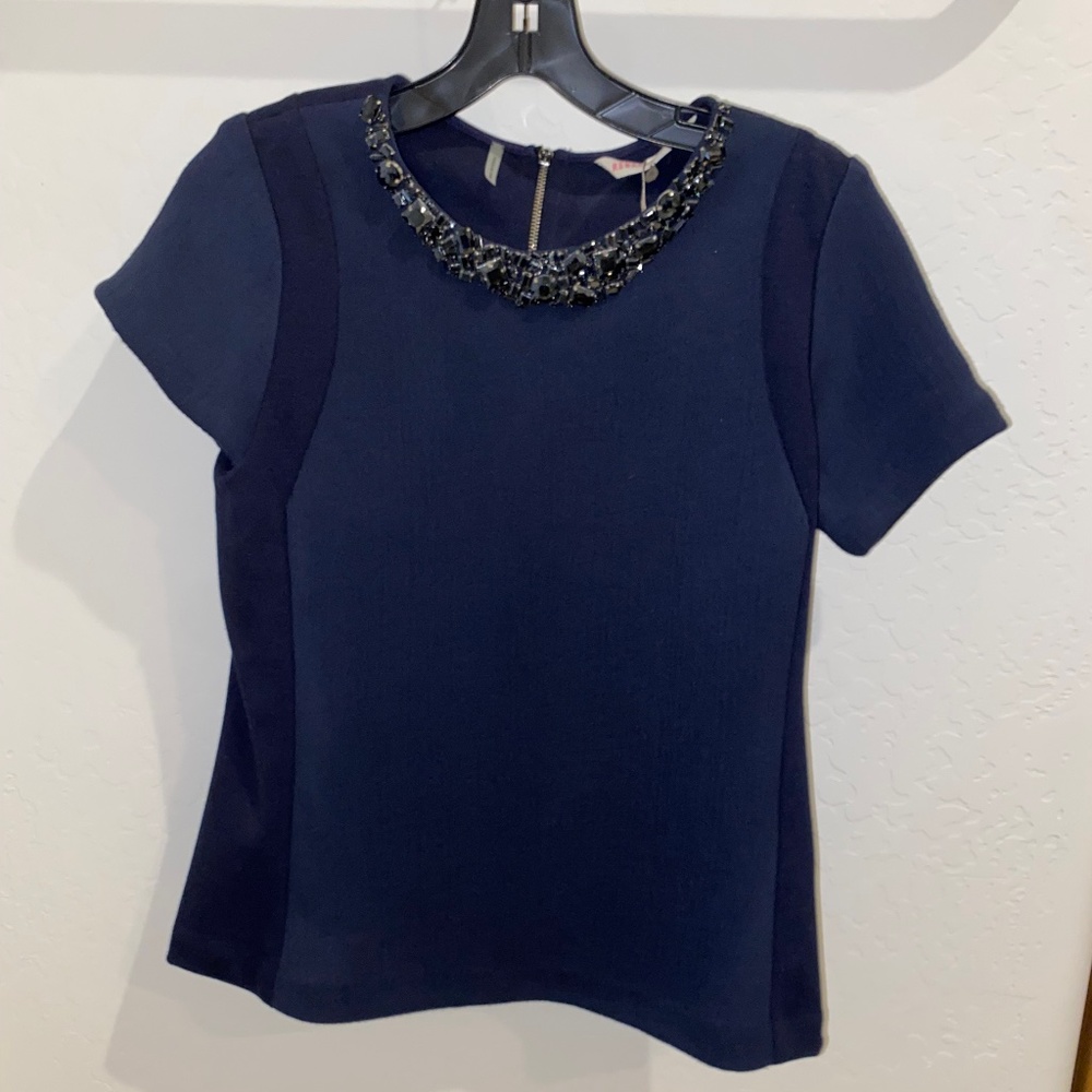 NWT Rebecca Taylor Navy Embellished Blouse